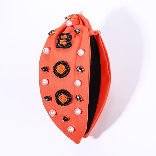 Vista 19 de Diademas de Halloween para mujer, diadema anudada con cuentas de truco o trato, diadema con nudo superior con diamantes de imitación, accesorio