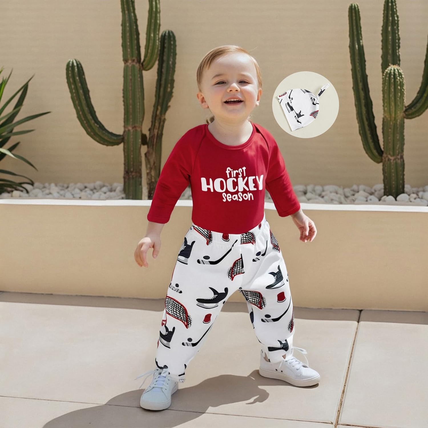 Newborn Baby Boy Outfit Football Print Long Sleeve Romper Pants Set + Hat 3Pcs Fall Clothes 3 6 12 18 Months - Image 3