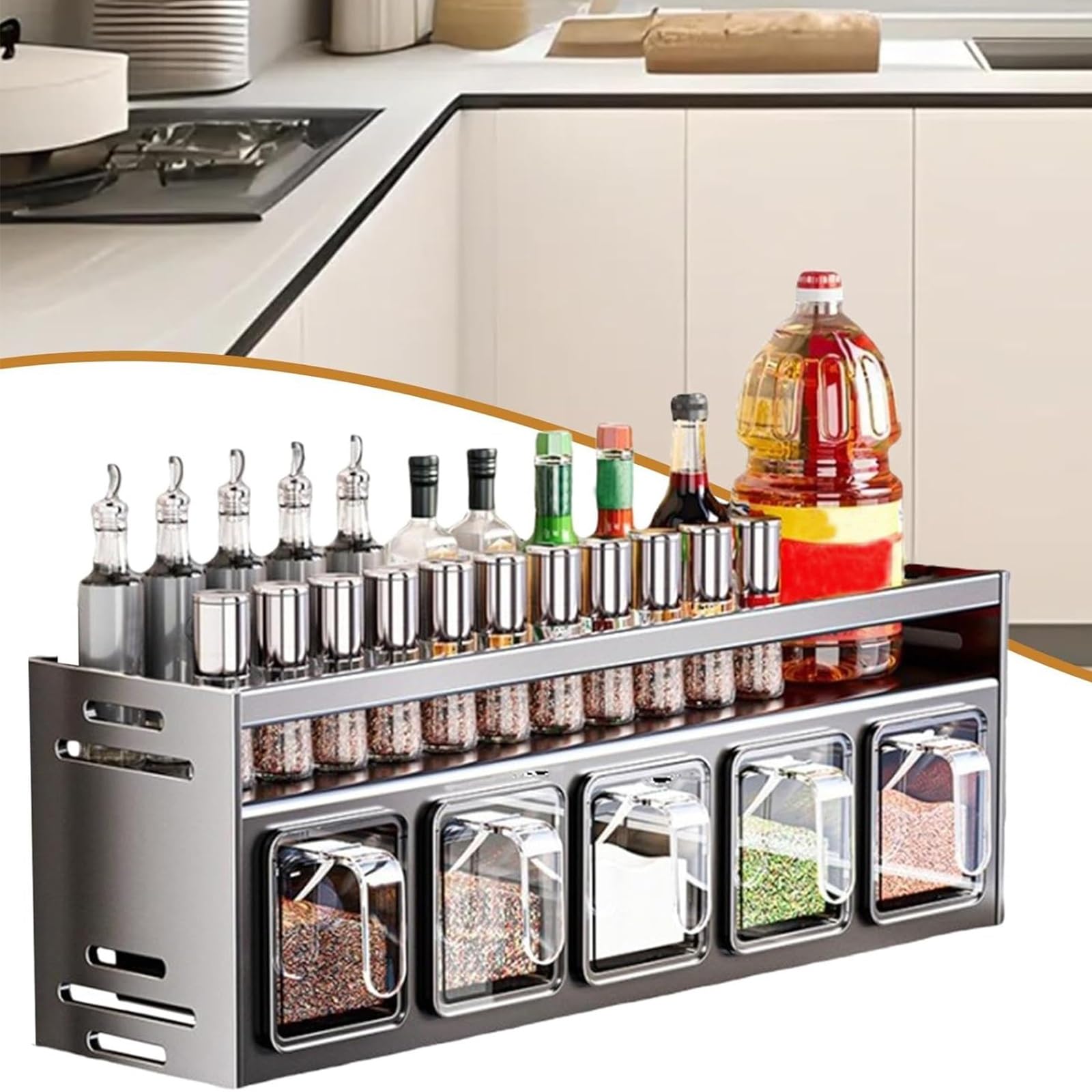 Regal, Gewürzregal – Multifunktionaler, an der Wand montierter Gewürz- und Gewürz-Organizer, Gewürzregal mit großer Kapazität for die Aufbewahrung in der Küche zu Hause