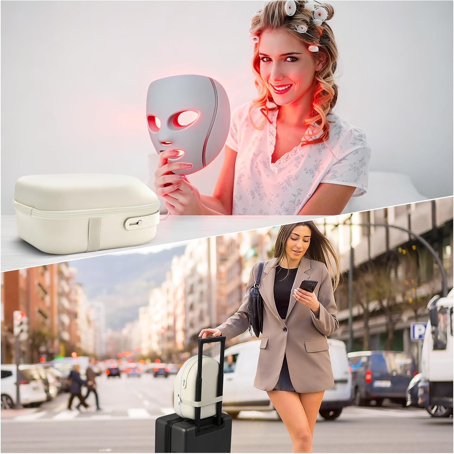 Hard Carrying Case Compatible with Shark CryoGlow LED Face Mask, Hard Shell Protective Case with Secure Storage Compatible with Shark CryoGlow & Accessories (Beige)