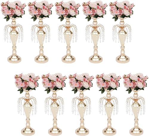 10 piezas de 17.7 pulgadas de altura versátil de metal para centros de mesa de boda, jarrón y portavelas de pilar, soporte de arreglo floral de