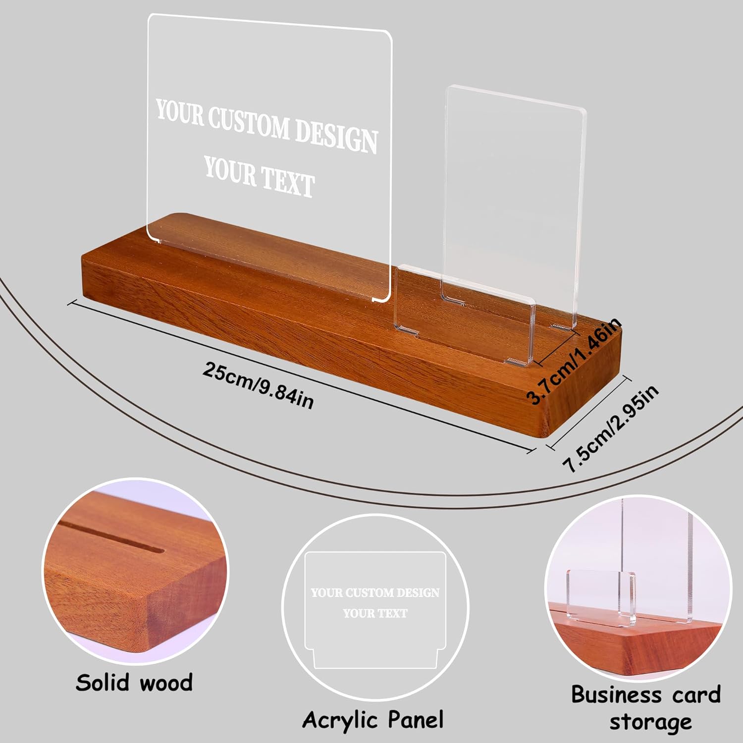 YuanDian Personalized Light up Business Card Holder, Acrylic Card Organizer Business Card Stand with Wooden Base, USB Powered, Office Desktop Accessory Desk Decor for Businessmen