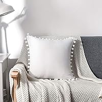 Vista 3 de CAWANFLY Set of 2 Decorative Throw Pillow Covers with Cute Pom Pom, Square Soft Cushion Case Home Decor for Couch Sofa Bed (White, 16x16 Inch)