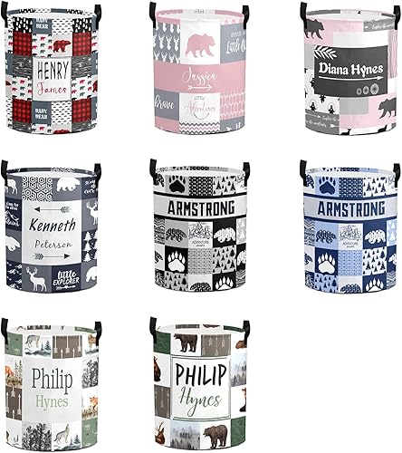 Miniatura 8 de Cesta de lavandería personalizada con nombre artístico, plegable, duradera, organizador de juguetes, decoración de dormitorio para niños, niñas y