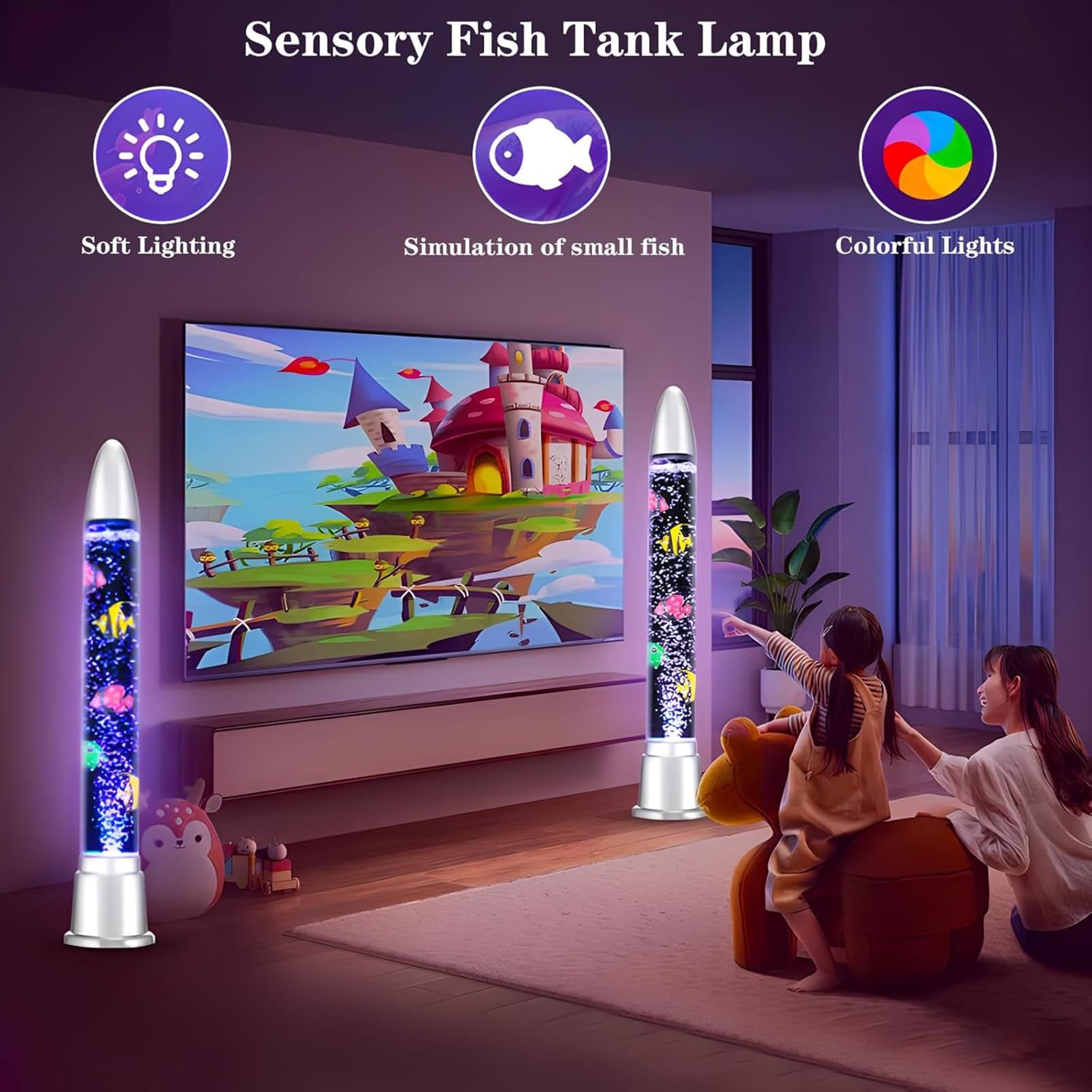 sensoryczna lampka LED do akwarium, 7 kolorów, kolorowa lampka nocna LED, nadaje się do sypialni, pokoju dziecięcego, salonu i na imprezy (80 cm)