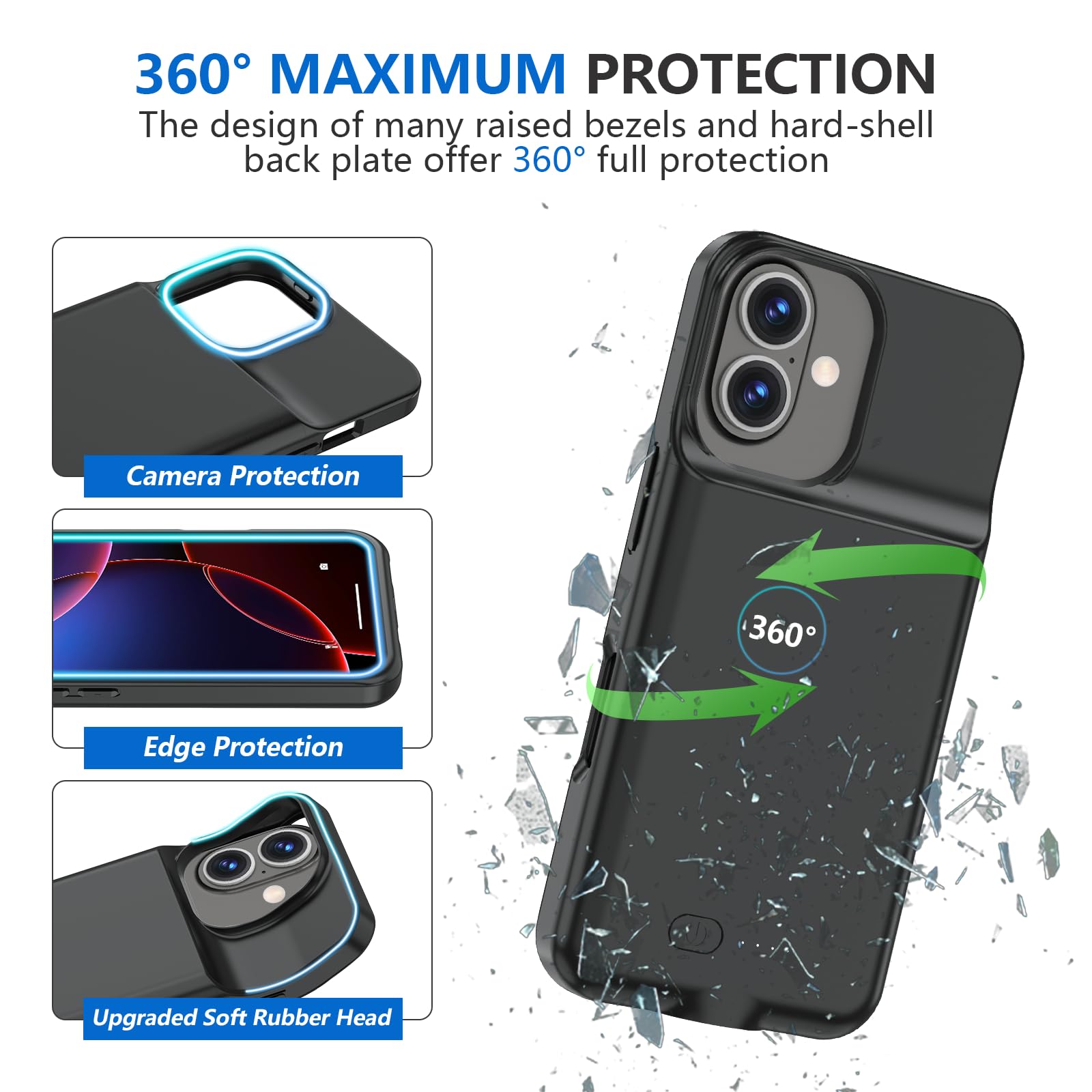 GIN FOXI For IPhone 17 Pro Battery Case With Stand, Charging Case Charger 8500mAh