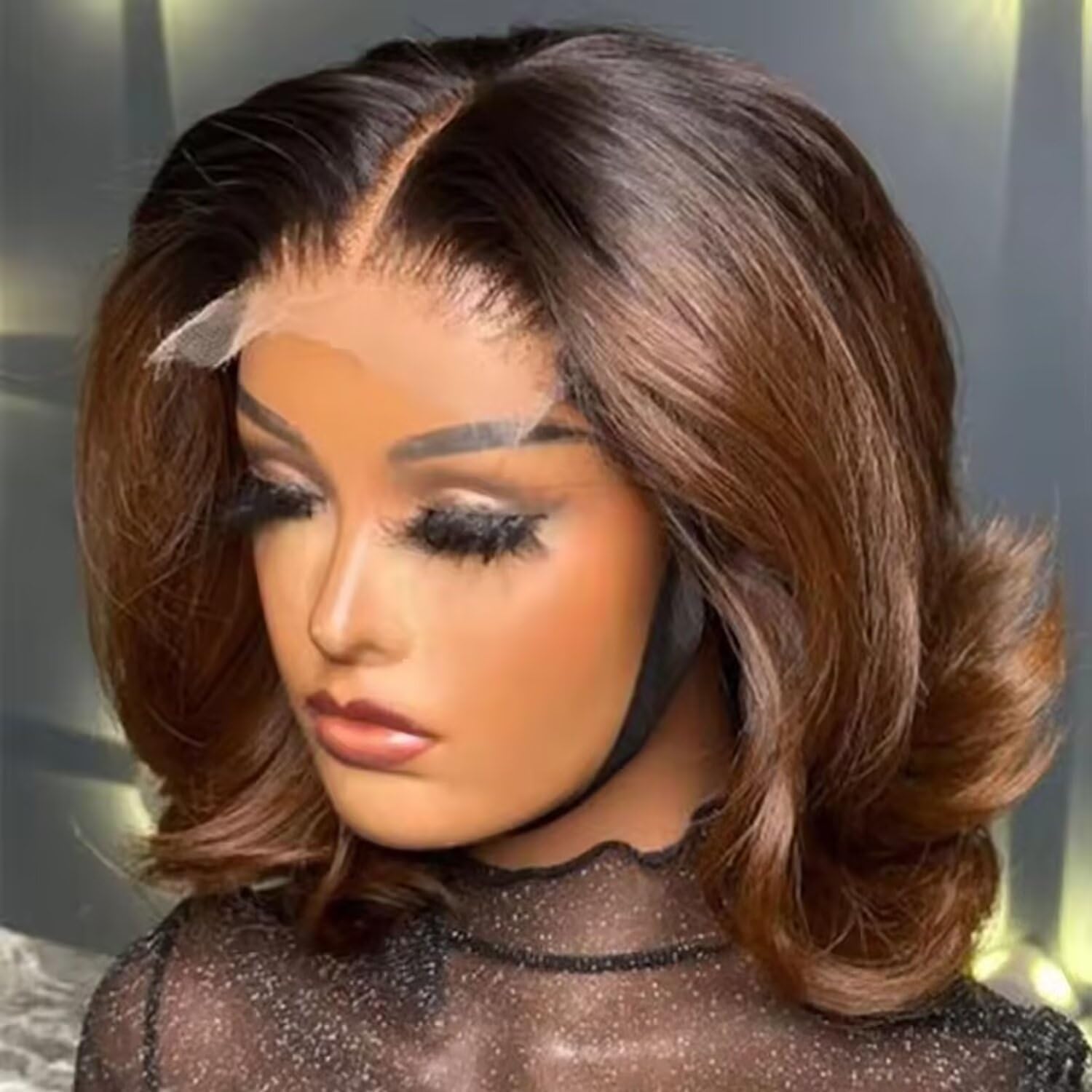 Brown #1B/4 Short Wavy Bob Wig 13X4 HD Lace Front Wig with Baby Hair Natural Wave Pre Plucked Virgin Human Hair Glueless Brazilian Remy 150% Density for Black Women 12"