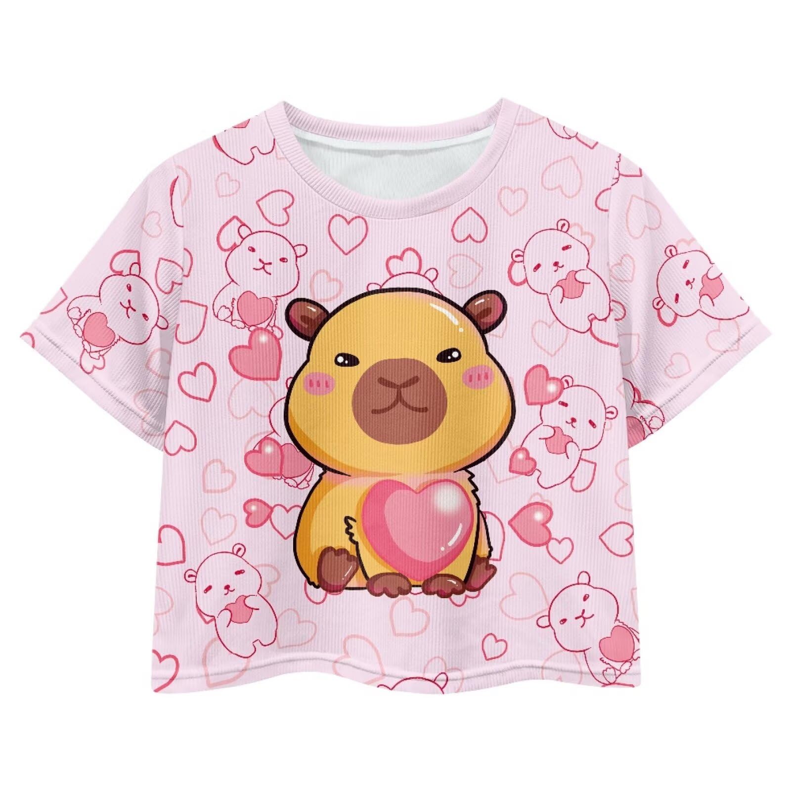Cute Crop Tops for Girls Short Sleeve Summer T Shirts Fashion Graphic Tees Crew Neck Pullover Tee 5-14 Years