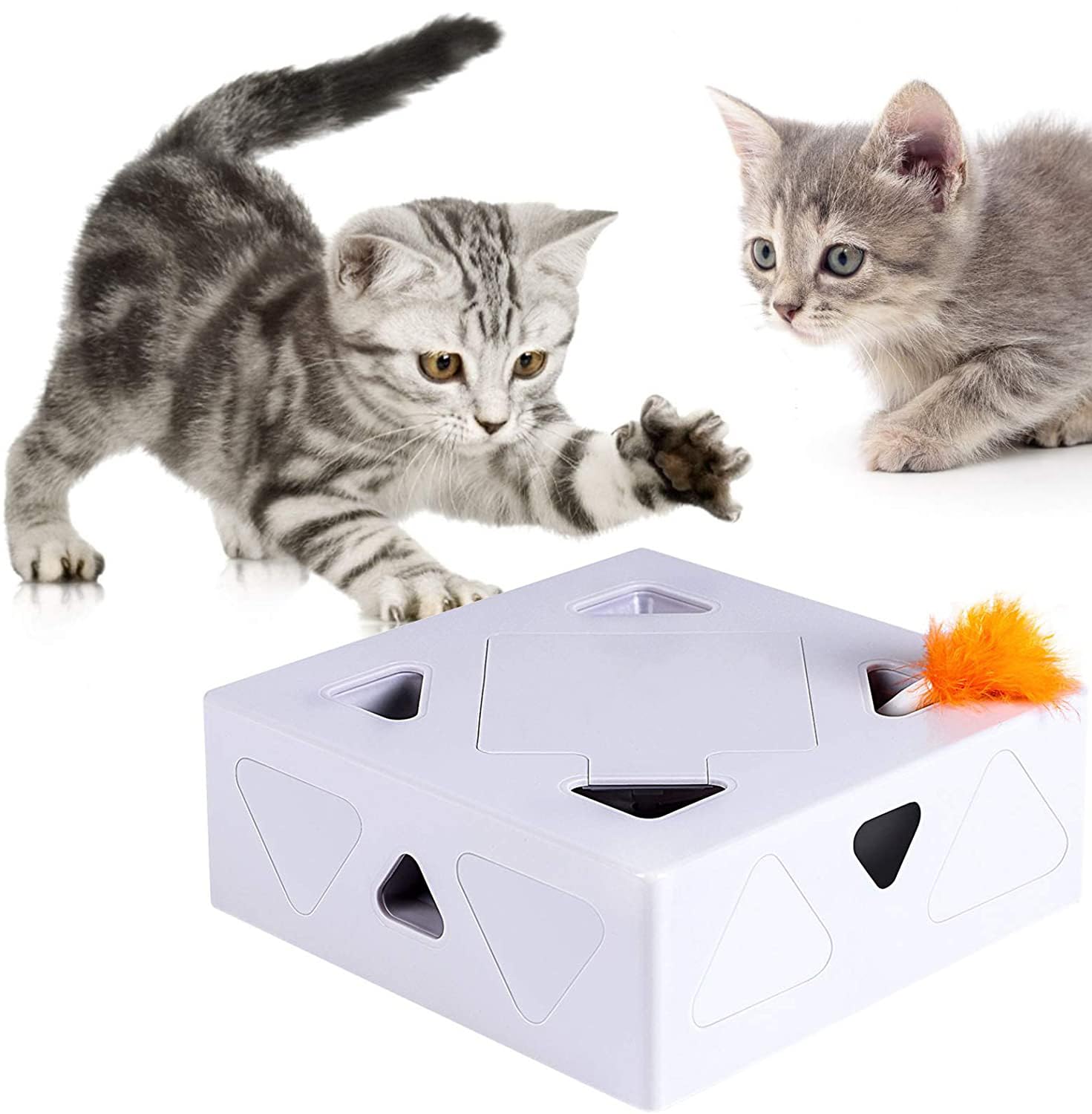 Ambush, giocattolo interattivo per gatti, intelligente, elettronico, con piuma rotante, con spegnimento automatico, divertente scatola magica per gatti, intrattenimento, intrattenimento e gioco di