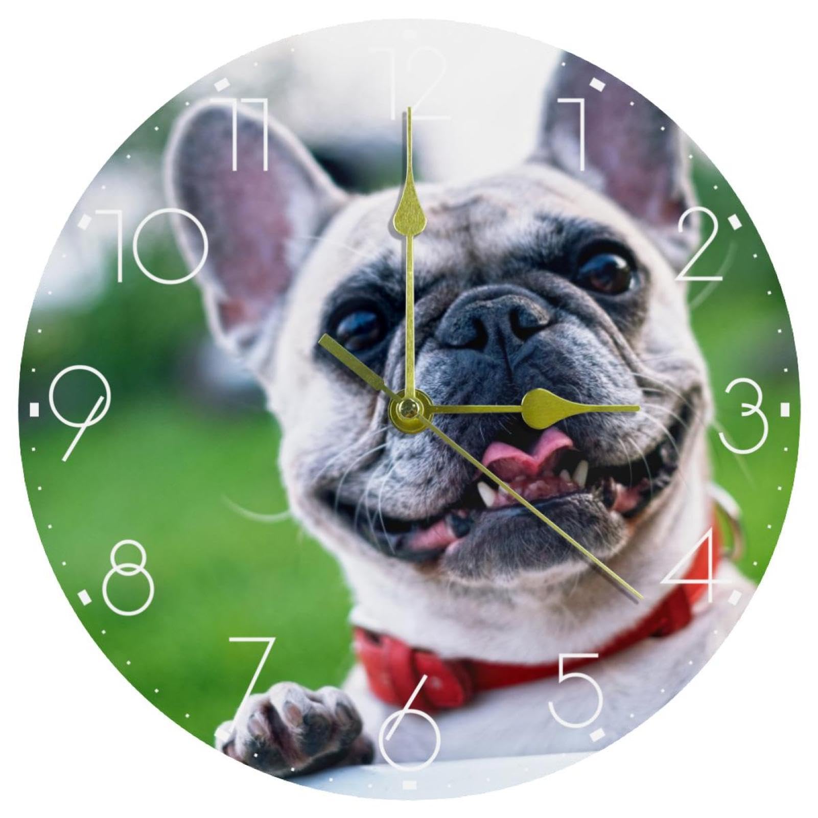 Horloge murale acrylique bouledogue français sans tic-tac pour cuisine et couloir