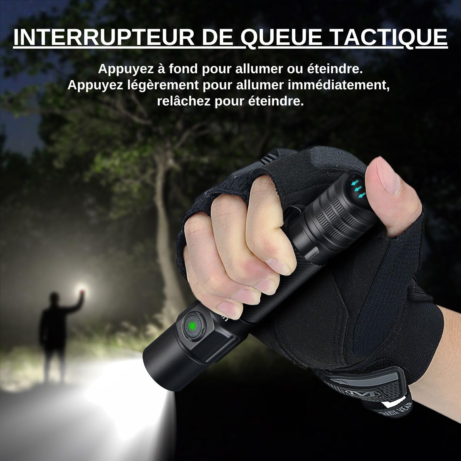 ULTRAFIRE Lampe torche tactique T5 avec batterie, 1800 lumens haute luminosité, lampe de poche de police avec double interrupteur, petite lampe de poche USB-C pour activités extérieures et intérieures