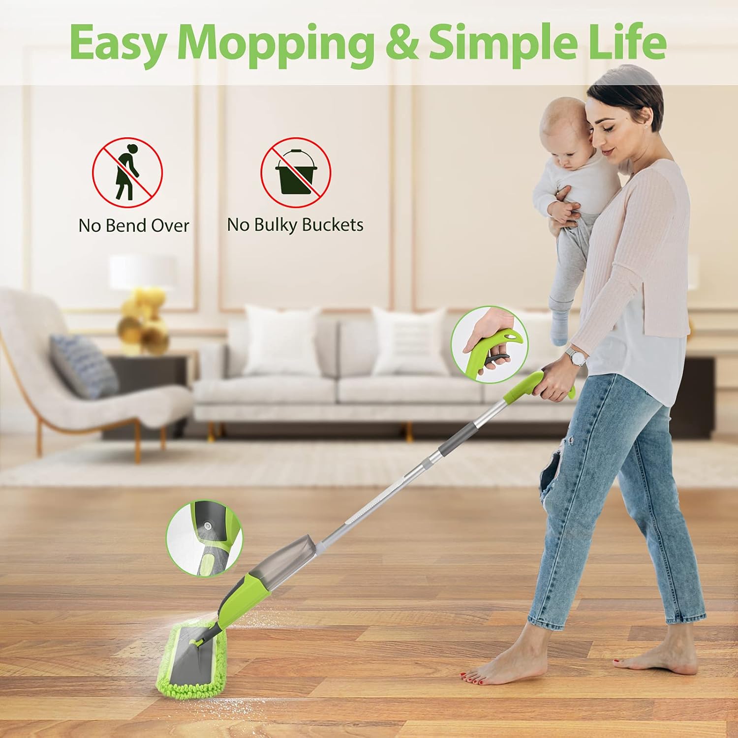Spray Mop for Floor Cleaning Microfiber Mop Wet Dust Mop with 6 Reusable Washable Microfiber Pads and 550ML Refillable Bottle Dry Wet Kitchen Mop for Hardwood Laminate Tile Floor Cleaner Household : Health & Household