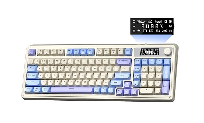 AULA S99 Pro Gaming Keyboard, Cute Creamy Keyboard with Number Pad Smart Screen, Tri-Mode Bluetooth/2.4G/USB-C Computer Keyboards, Media Knob Custom RGB Backlit Feel for MAC Xbox PC Gamer - Purple