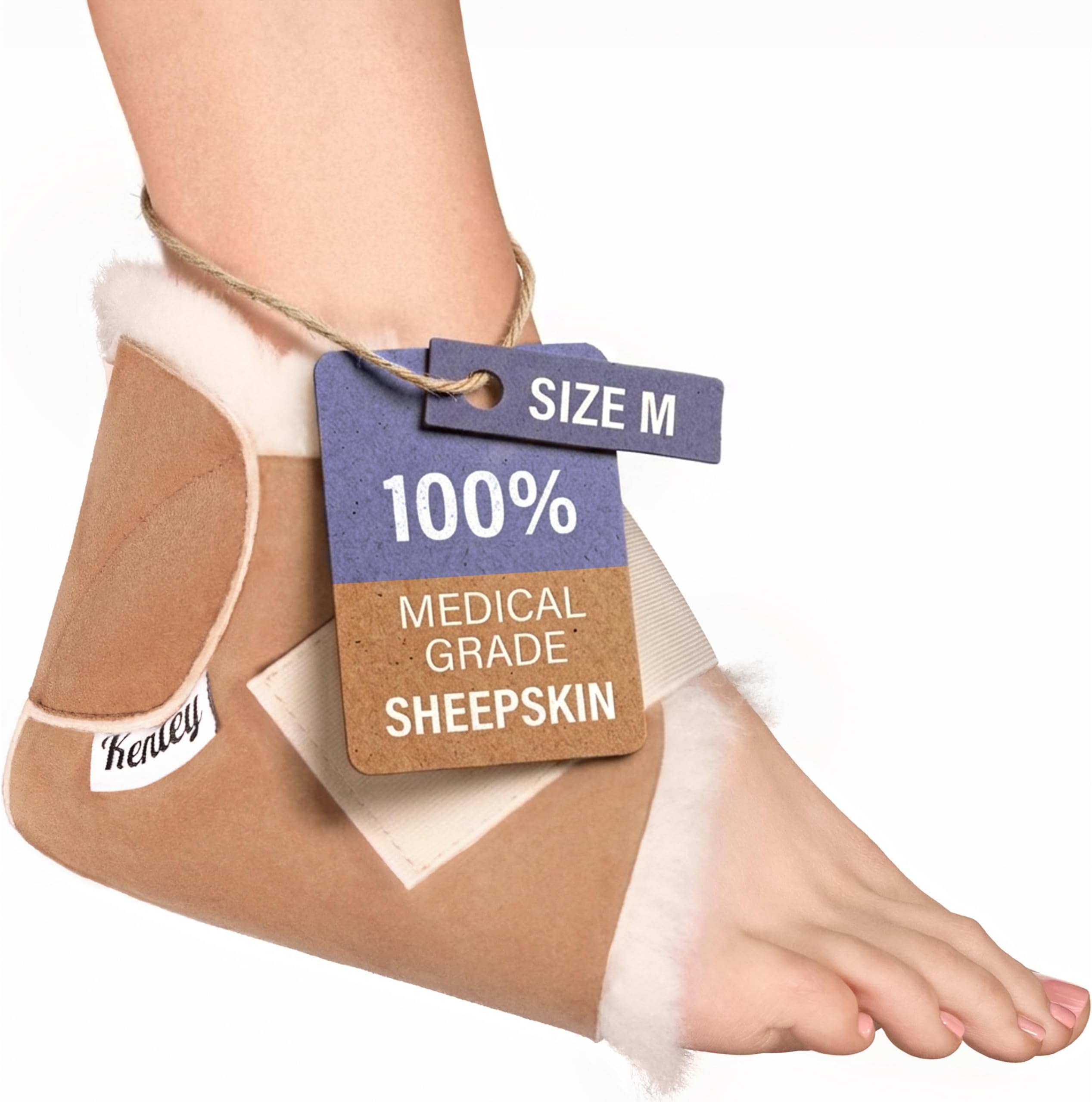 Heel Protectors for Pressure Sores Medium Size - 100% Medical Sheepskin - Heel Protectors for Bed Sores - Includes ONE (1) Protector - Soft Lambs Wool Foot Pillow - Cushion Pads for Ulcer Sore Prevention
