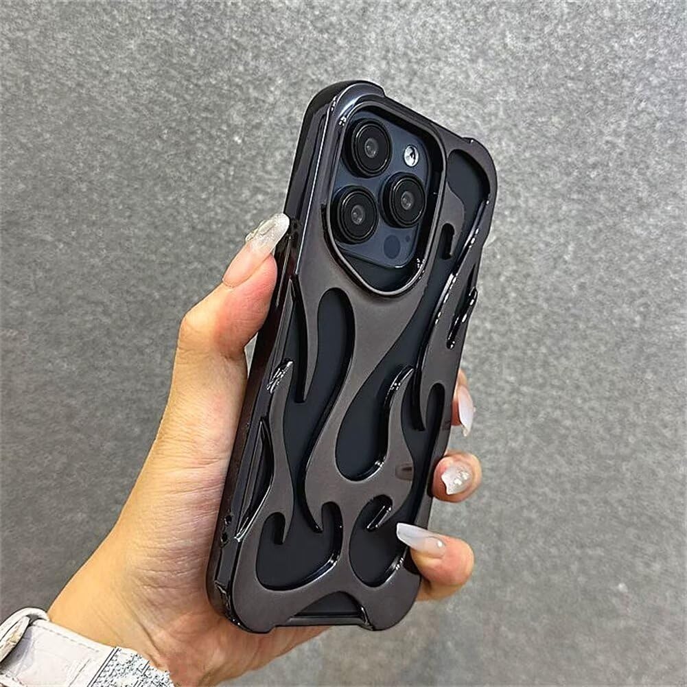 Case for iPhone 14 Pro Max,Luxury Electroplate Glossy Flame Shape Hollow Heat Dissipation Fashion Unique Protection Shockproof Women Girls Phone Case