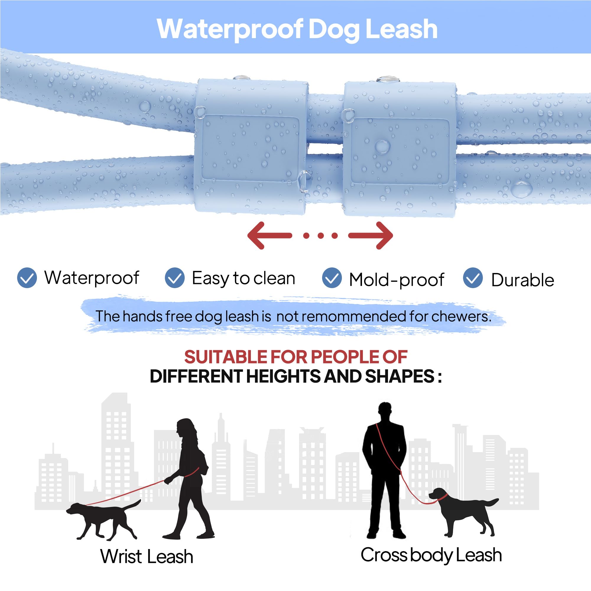PetiFine Correa de perro manos libres, correa cruzada para pasear al perro, correa multifuncional impermeable de 8 pies para nadar, correr, entrenar (S, azul)