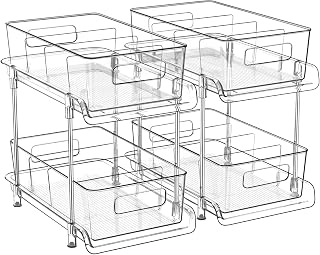 HIHEGD 2-Tier Clear Pull-Out Under Sink Organizer with Dividers - Bathroom Kitchen Pantry Cabinet Storage
