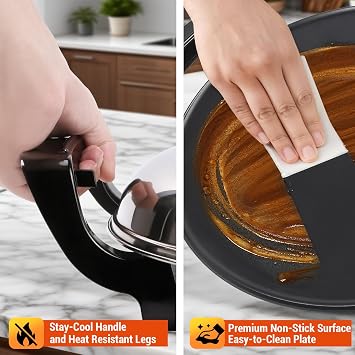 18.5” Electric Injera Maker, Mitad for Ethiopian Injera, Pancake Teff Maker, Electric Griddle with Lid, Non-Stick Surface, Easy to Clean, Adjustable Mechanical Knob Control, Even Heating