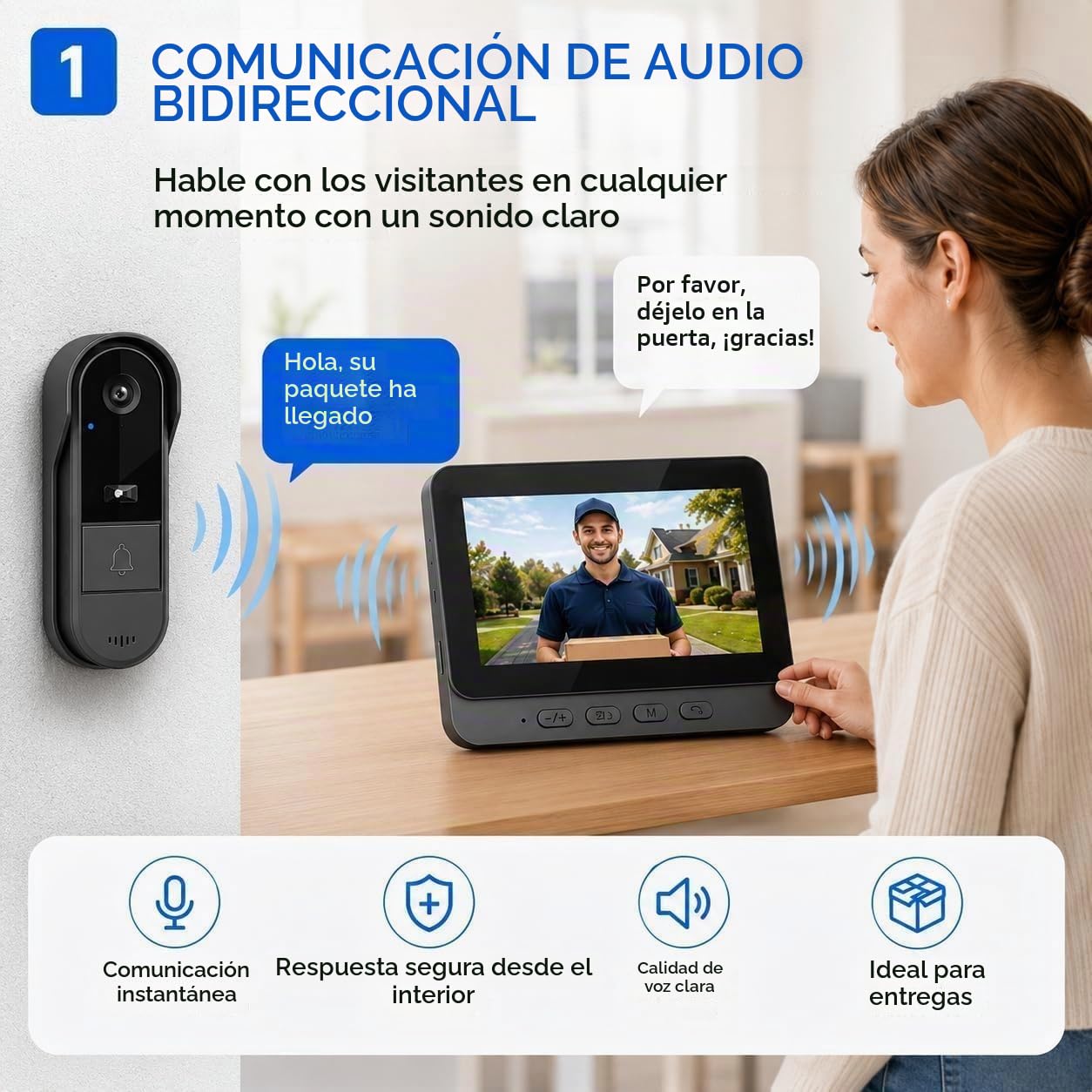 Winnes Timbre de Video inalámbrico con cámara de videoportero Digital con Ojo de Gato y Monitor con visión Nocturna HD para Seguridad del hogar (24A08016) | Videoportero de 2,4 GHZ con pantalla de 170 °, visión nocturna, audio bidireccional, sin suscripci