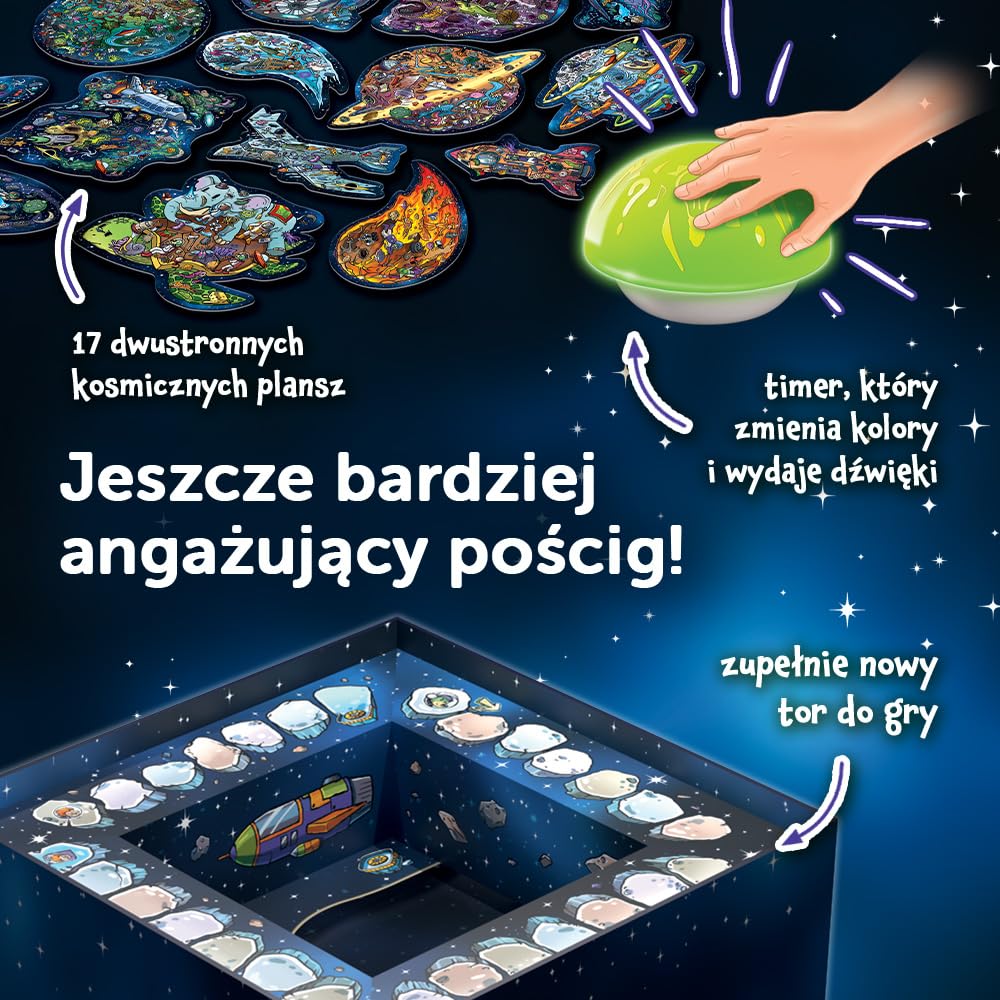 Trefl - Spy Guy Kosmos - Kooperacyjna Gra Obserwacyjna, Elektroniczny Timer, 17 Kształtowych Plansz, Rodzinna Gra Planszowa Dorosłych i Dzieci od 6 lat
