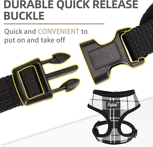 Miniatura 352 de Pupteck - Arnés para perro, chaleco de malla suave con relleno cómodo para cachorros, perros y gatos, evita los tirones, color negro y blanco