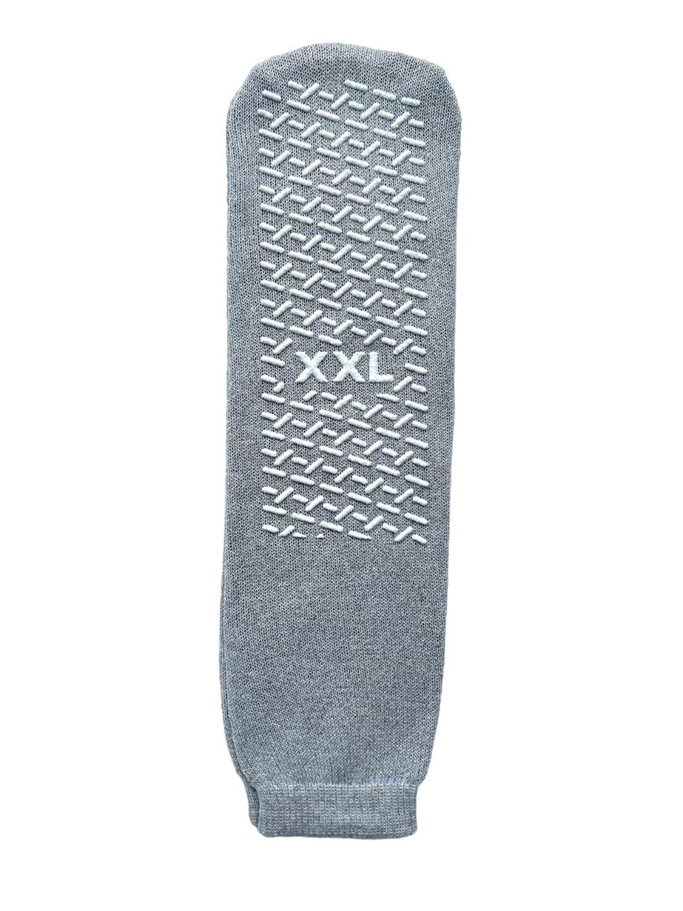Generic 2XL Non- Slip Single Tread, Extra Wide Slipper Socks (Pack of 3), Grey