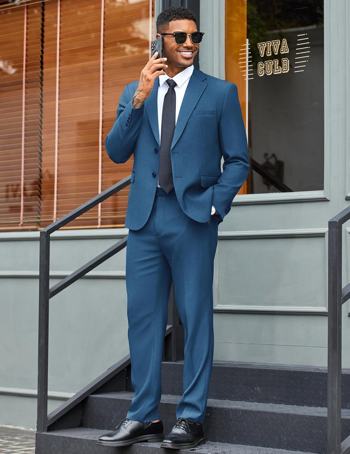 COOFANDY Men's 2 Piece Suit Slim Fit Two Buttons Dress Suits Solid Jacket and Pants Set Tuxedo for Wedding Prom Business - Image 4