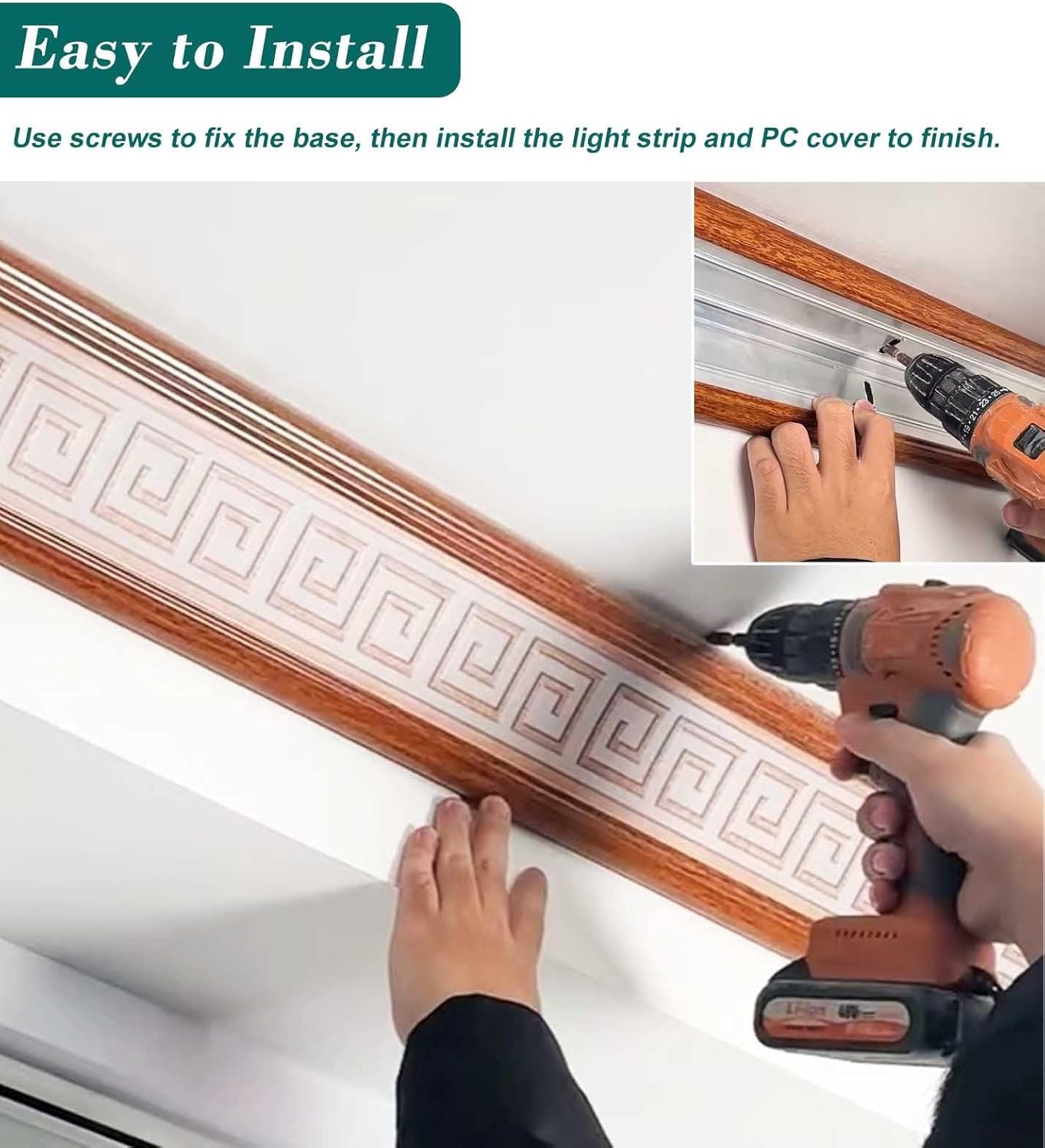 Wood Grain LED Track Crown Molding - Aluminum Ceiling Trim for Indirect Lighting, Wall & Ceiling Moulding with Diffuser Channel (B, 1pc) - Elegant Home Decor Upgrade