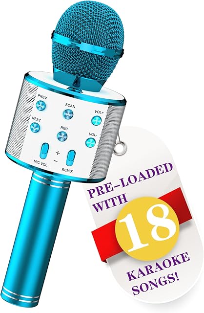Wowstar Karaoke Bluetooth Microphone for Kids, Handheld Wireless Microphones with Famous Song Mic for Boys and Girls Kids Microphone Speaker Karaoke Machine Birthday Party KTV Xmas Gifts (Blue)
