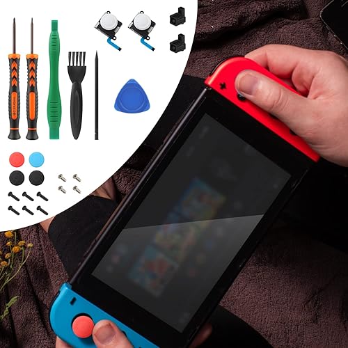 Miniatura 6 de para Switch Lite, 25 piezas para Joycon incluyendo analógico 3D, tapas de palillos de pulgar, destornillador de triwing y cruz, cepillo para reparar
