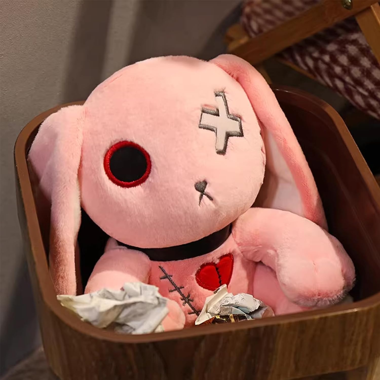 Easter Bunny Plush Toy, Crazy Plush Toy, Halloween Scary Rabbit Stuffed Animal Long Ears Standing Toy, Suitable for Fans Easter Christmas Birthday Gift. (11.8 in Pink)