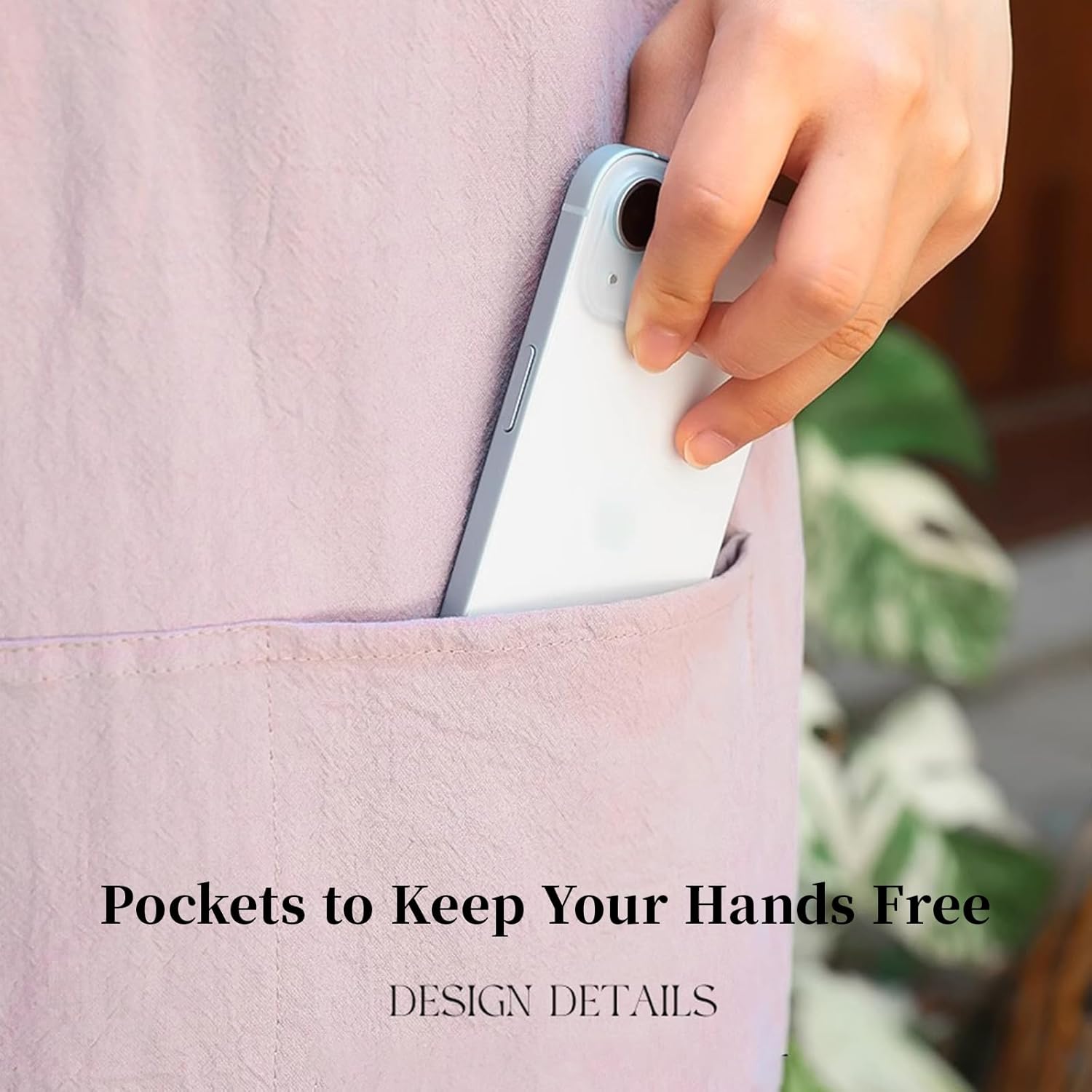 Welan Cotton Linen Apron for Women with Pockets, Cross Back No Tie Pinafore for Kitchen Cooking Garden (3 Colors) - Image 6