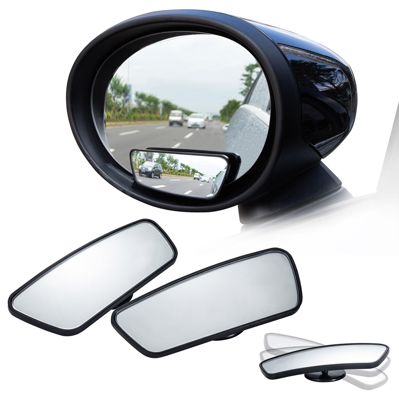 Paquete de 2 espejos de punto ciego Spurtar para coches, espejo retrovisor convexo con marco de cristal HD, adhesivo con rotación de 360°, espejo de punto ciego ajustable para camiones, coches, SUV
