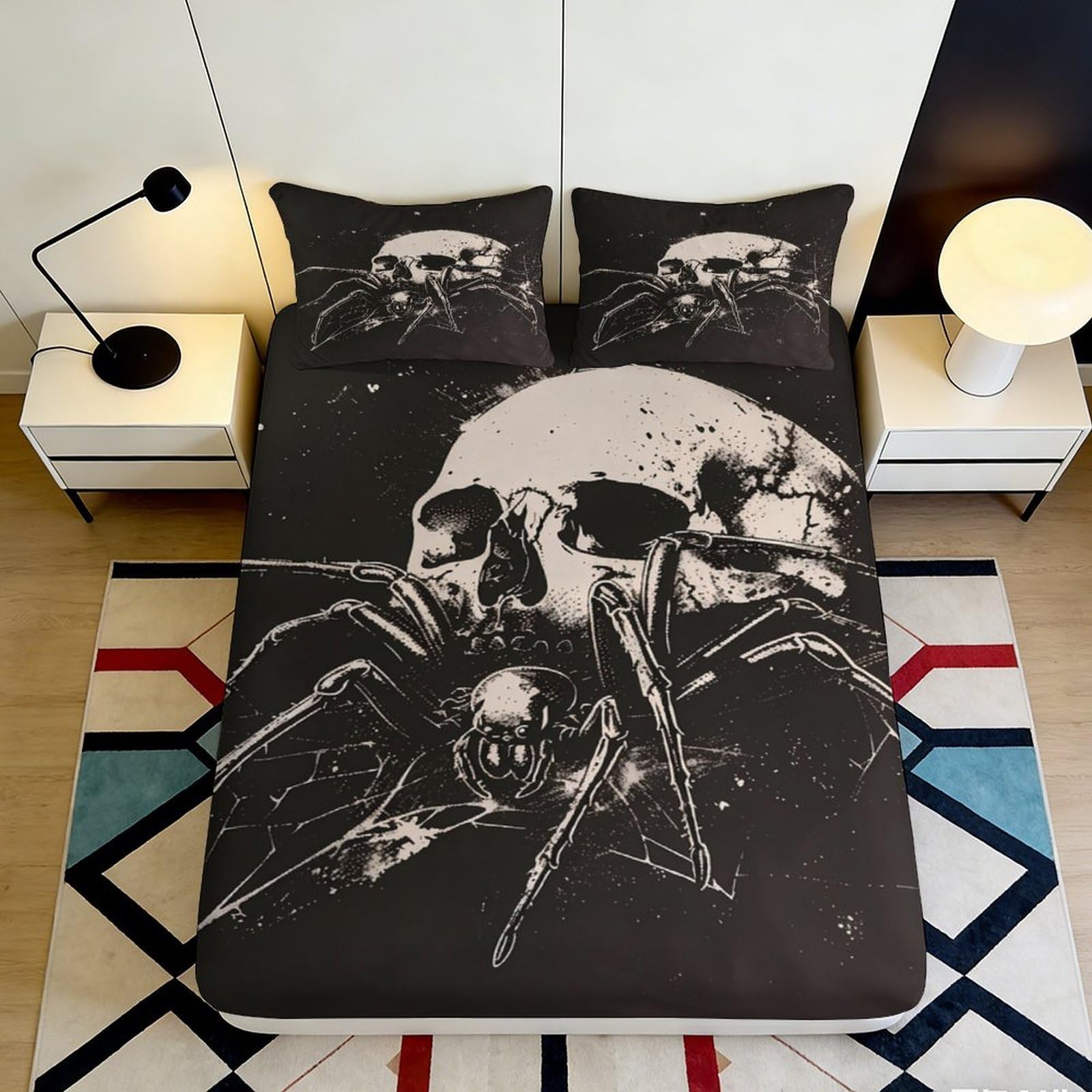 Jqzkxnhpbr Style-10 3D Printed Skull Spider Fitted Sheet Microfiber Black Gothic Mattress Cover For Bedroom Dorm Mattress Protection Decor 90X200x25cm