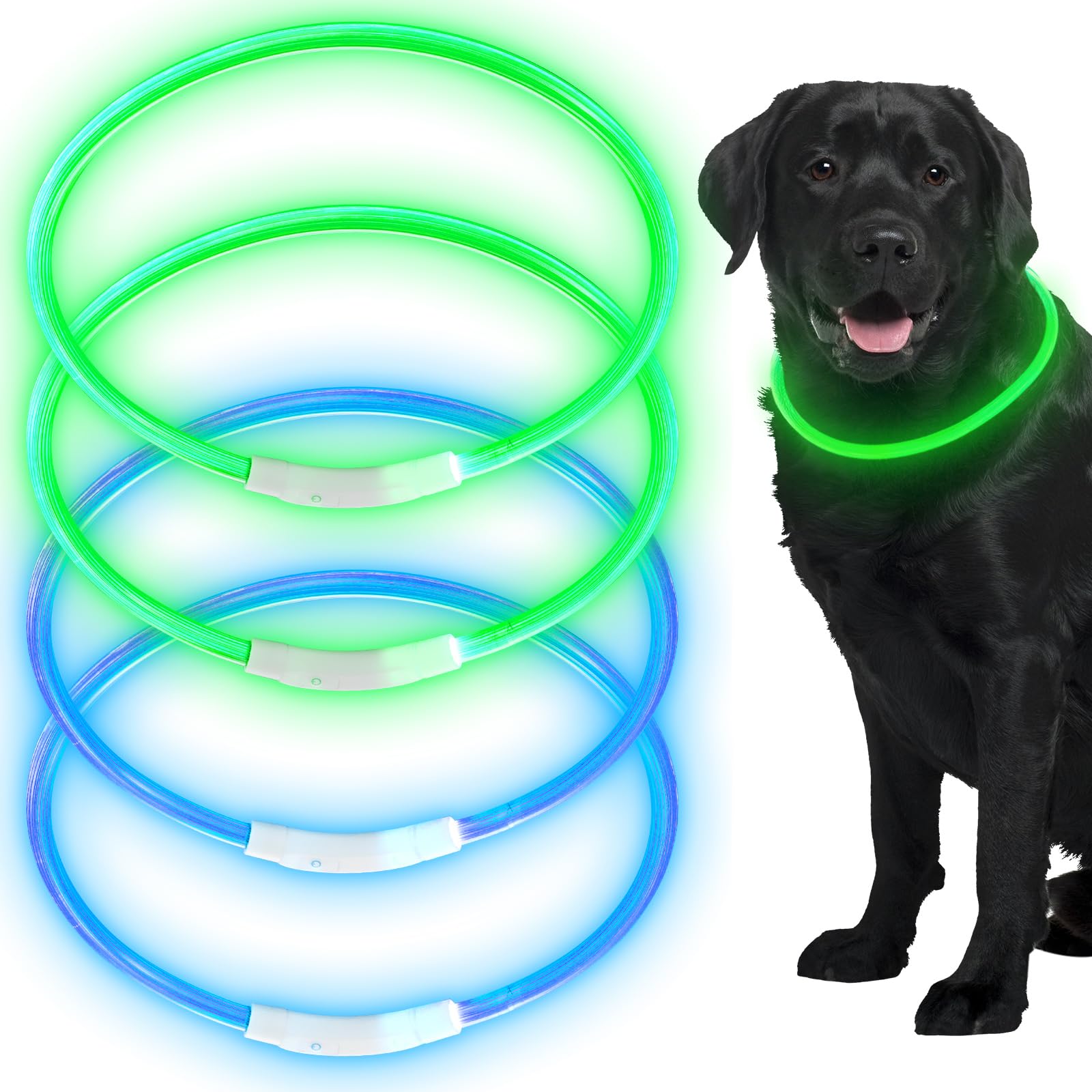 Frienda 4 Pcs Dog Collar LED USB Rechargeable Lights Dog Necklace Collars Doggy Lights for Night Walking Adjustable Safety Lamp Pet Collars for Large