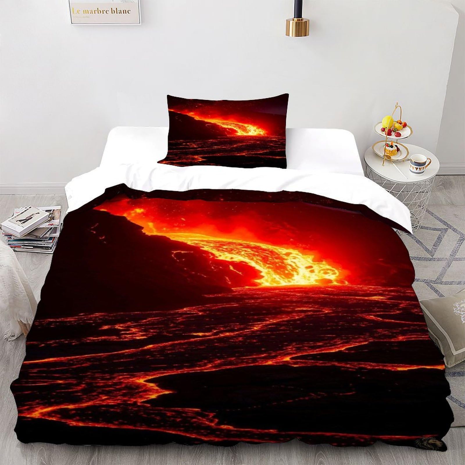 Housse de couette volcan de lave gothique en microfibre pour lit single 135x200cm