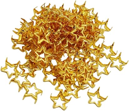 Rivets Fastener, Press Studs,Snap Screw,100 Pcs Vintage Metal Hollow Star Shape Studs Rivet for Leathercraft DIY Clothing Bag Clothes Jeans Shoes Hats Accessories Color Gold Color Gold