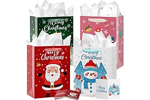 GonLei 4Pack 13" Large Christmas Gift Bags with Tissue Paper for Xmas Gifts Giving