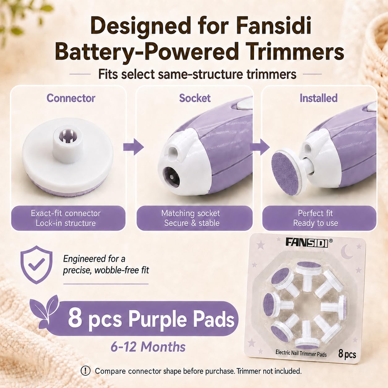 Fansidi Elektrische Baby Nagelfeile Ersatzpads | Kompatibel mit FANSIDI Nagelschneidern, Sicher + Einfache Pflege, Trimmen und Nagelfeilen für Nagelpflege, Geeignet für 6-12 Monate, Lila