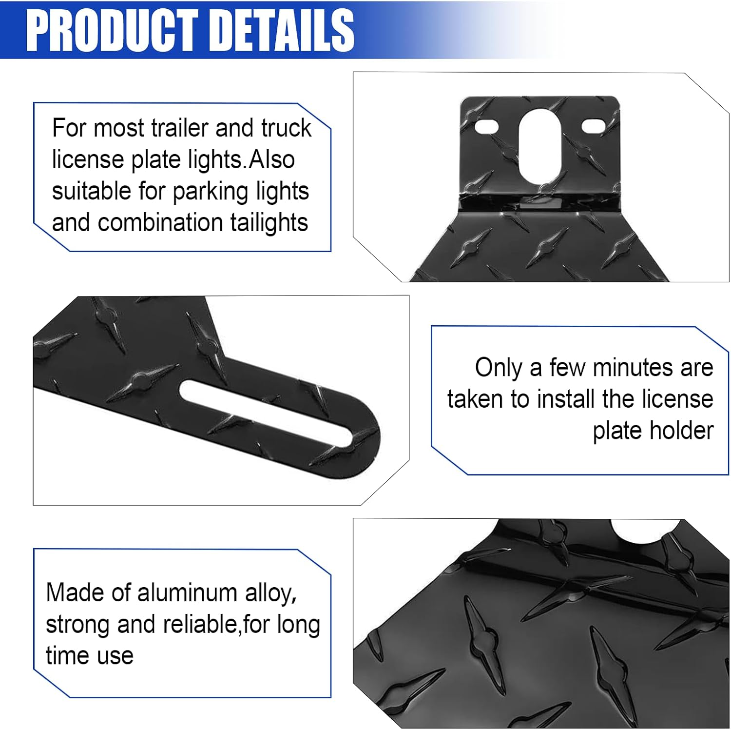 ZIMISI Aluminum Trailer License Plate Light Bracket, Car Front Tag Frame Plate Holder with Light Mount Hole, Universal Vehicle License Plate Holder Accessories for Car, Truck, Boat (Black)