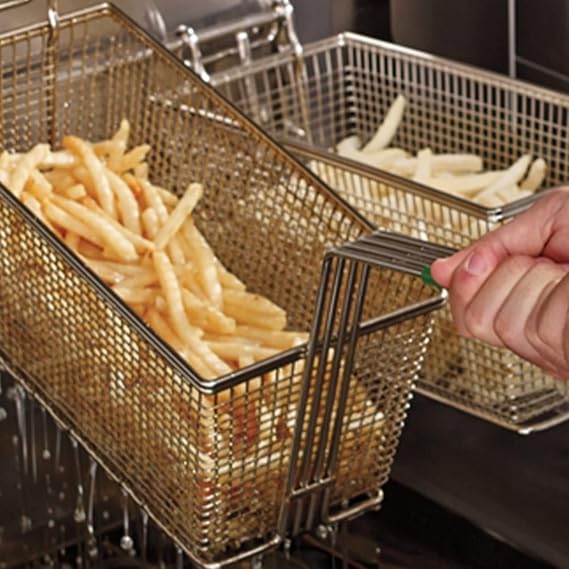 2PCS Deep Fryer Basket Commercial Use, Non-Slip Handle Heavy Duty Nickel Plated Iron Construction Chip Basket, 13 1/4 x 6 1/2 x 6, Restaurant Kitchen Frying Chips Fish Sausages.