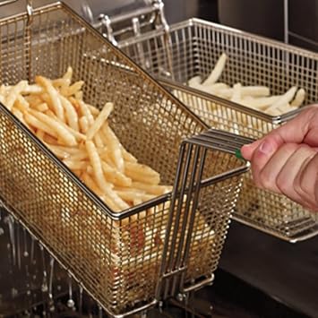 2PCS Deep Fryer Basket Commercial Use, Non-Slip Handle Heavy Duty Nickel Plated Iron Construction Chip Basket, 13 1/4 x 6 1/2 x 6, Restaurant Kitchen Frying Chips Fish Sausages.