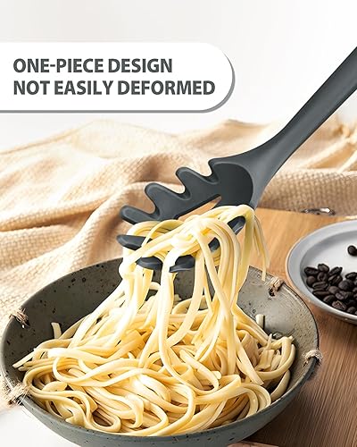 Miniatura 3 de Juego de tenedor y cucharón de silicona para pasta, mango de madera antiadherente grande, utensilios de cocina para cocinar, revolver, servir