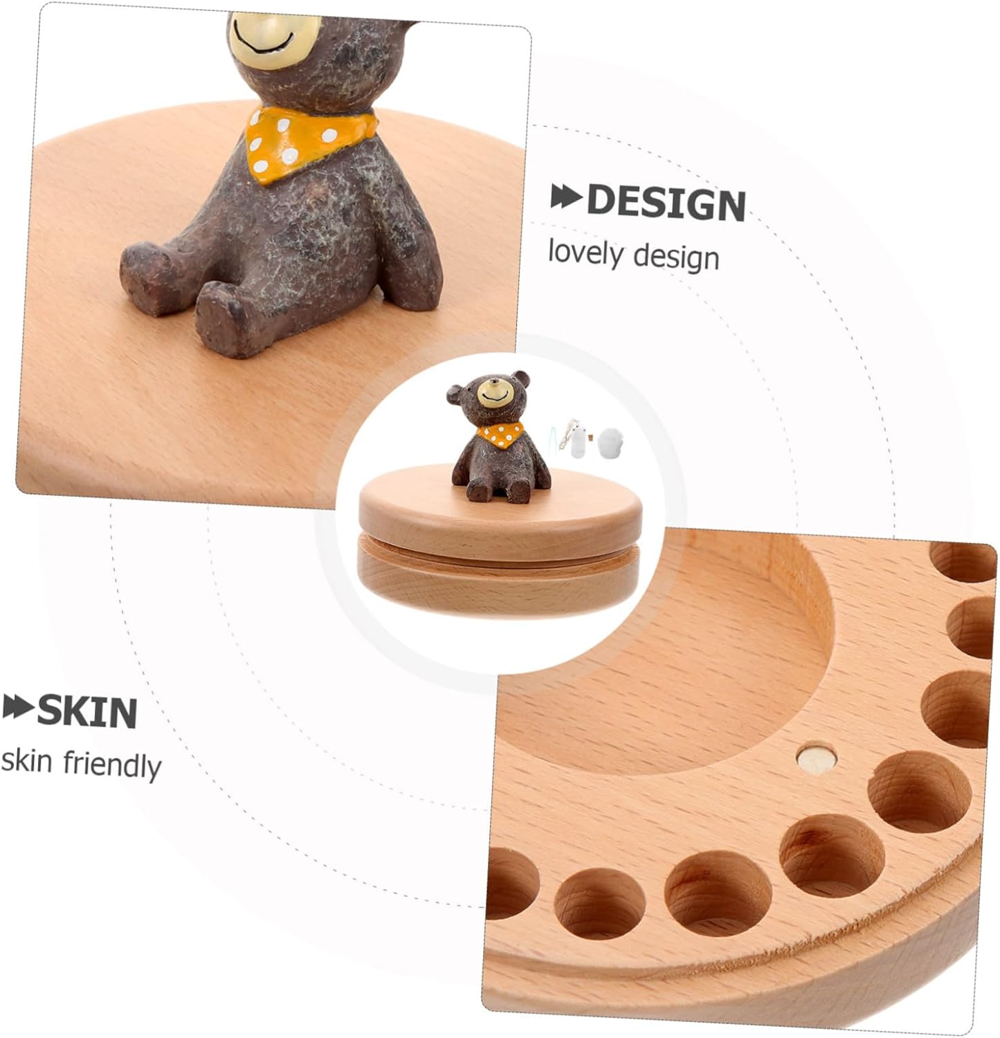 Totority Teeth and Lanugo Memorial Box Beech Wood Keepsake Case with Smooth Surface Safe for Newborns and Includes Lanugo Bottle and String Childhood Memory Organizer Random Color