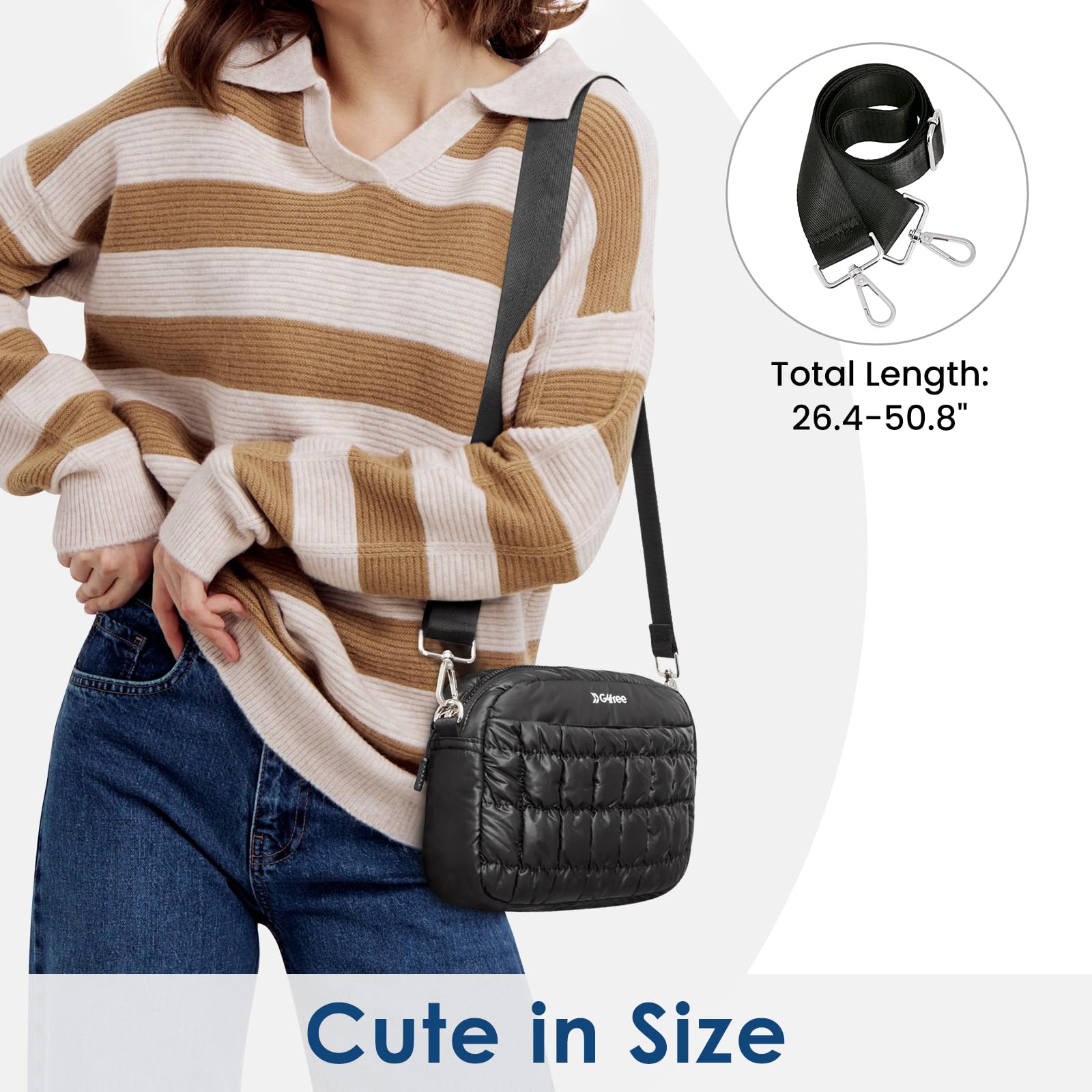 Bolso cruzado acolchado para mujer, bolso pequeño y ligero, informal, acolchado, bolso de mano de moda, Negro -, Bolso bandolera 4