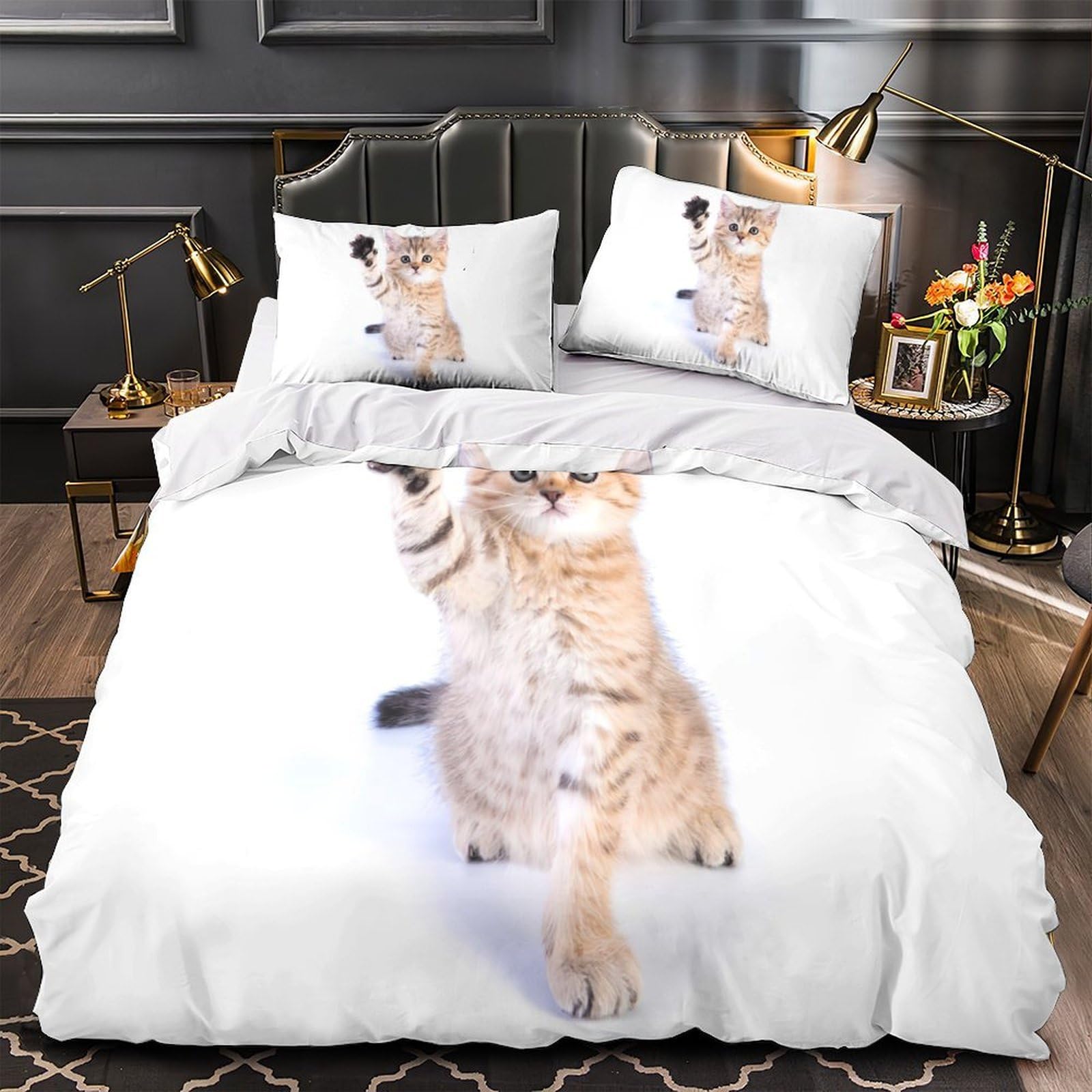 Housse de couette chaton 140x200 lit simple microfibre imprimée 3D