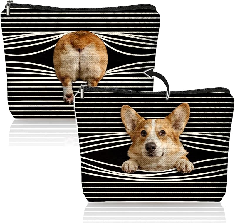 Necessaire de maquiagem LIANGW com estampa Corgi 03-funny Peeping Corgi, zíper, 20,07 x 19,05 cm