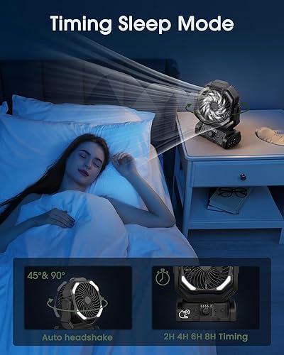 Miniatura 5 de ONLYNEW Ventilador portátil de campamento recargable de 20000 mAh, funciona con pilas, ventilador oscilante USB C alimentado por batería con