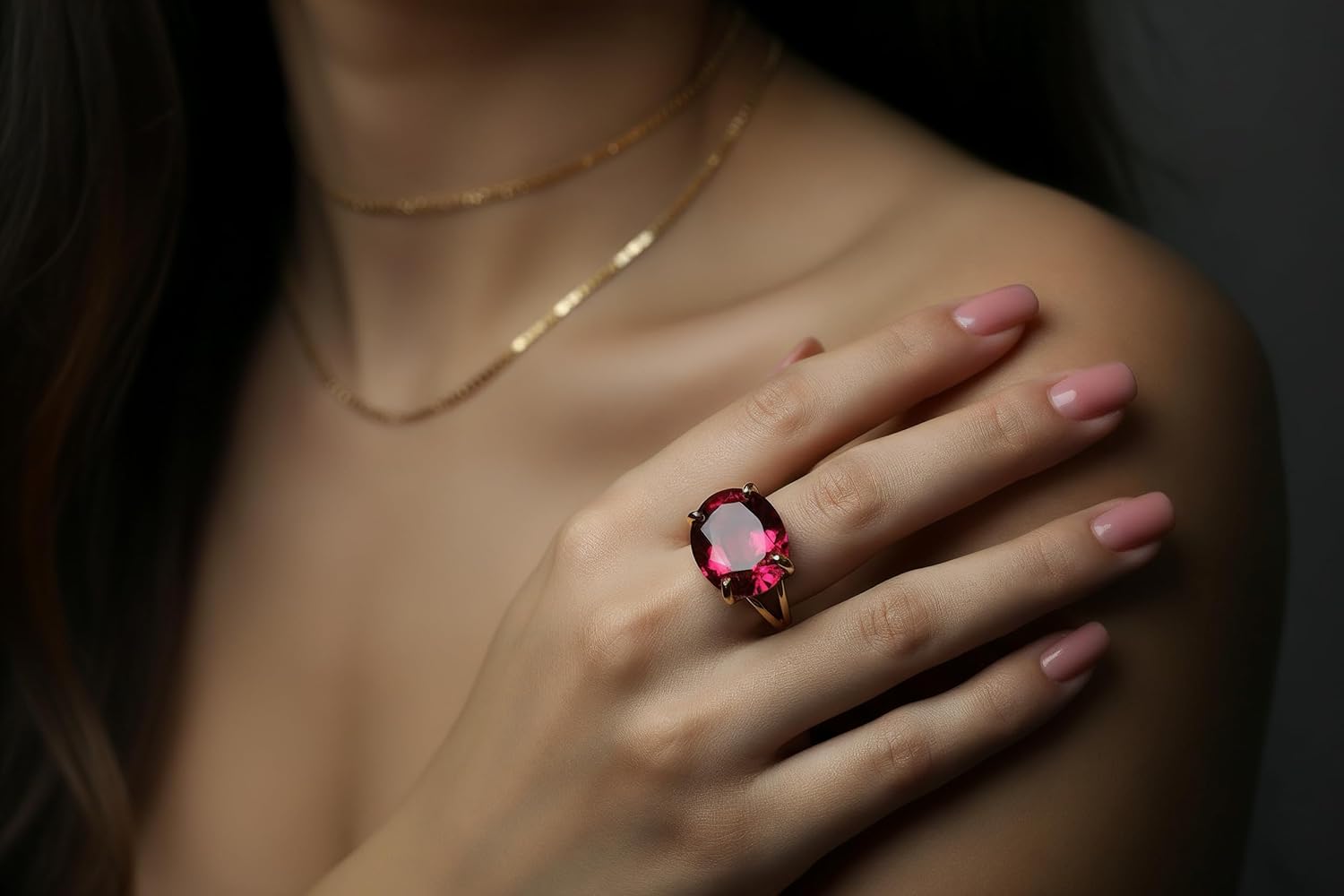 Oval Pink Tourmaline Gold Filled Statement Ring - 4 Prong October Birthstone Jewelry - Horizontal Gemstone Design