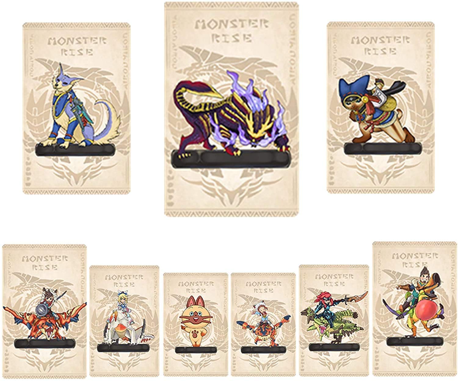 9PCS for Monster Hunter Rise NFC Amiibo Card. Include: Palamute, Palico, Magnamalo. Compatible Switch, Switch Lite. Third Party Card. Bank Card Size.